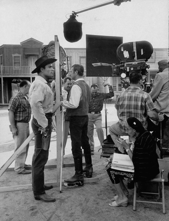 Clint Walker on set of Cheyenne
