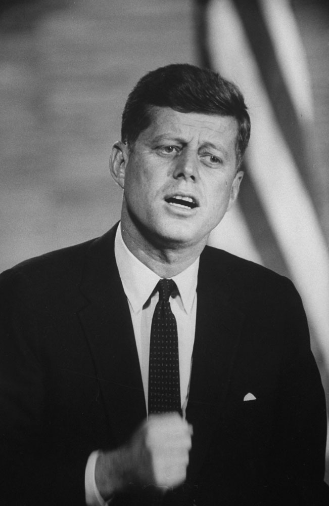 John F. Kennedy gestures during the Kennedy-Nixon debates, 1960.