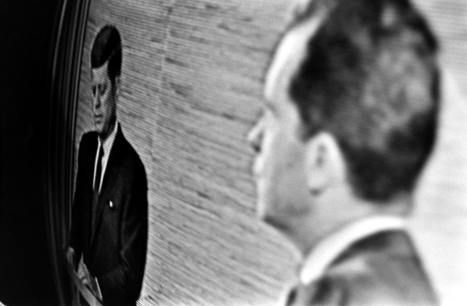 A shot of a TV screen during the Kennedy-Nixon debates, 1960.