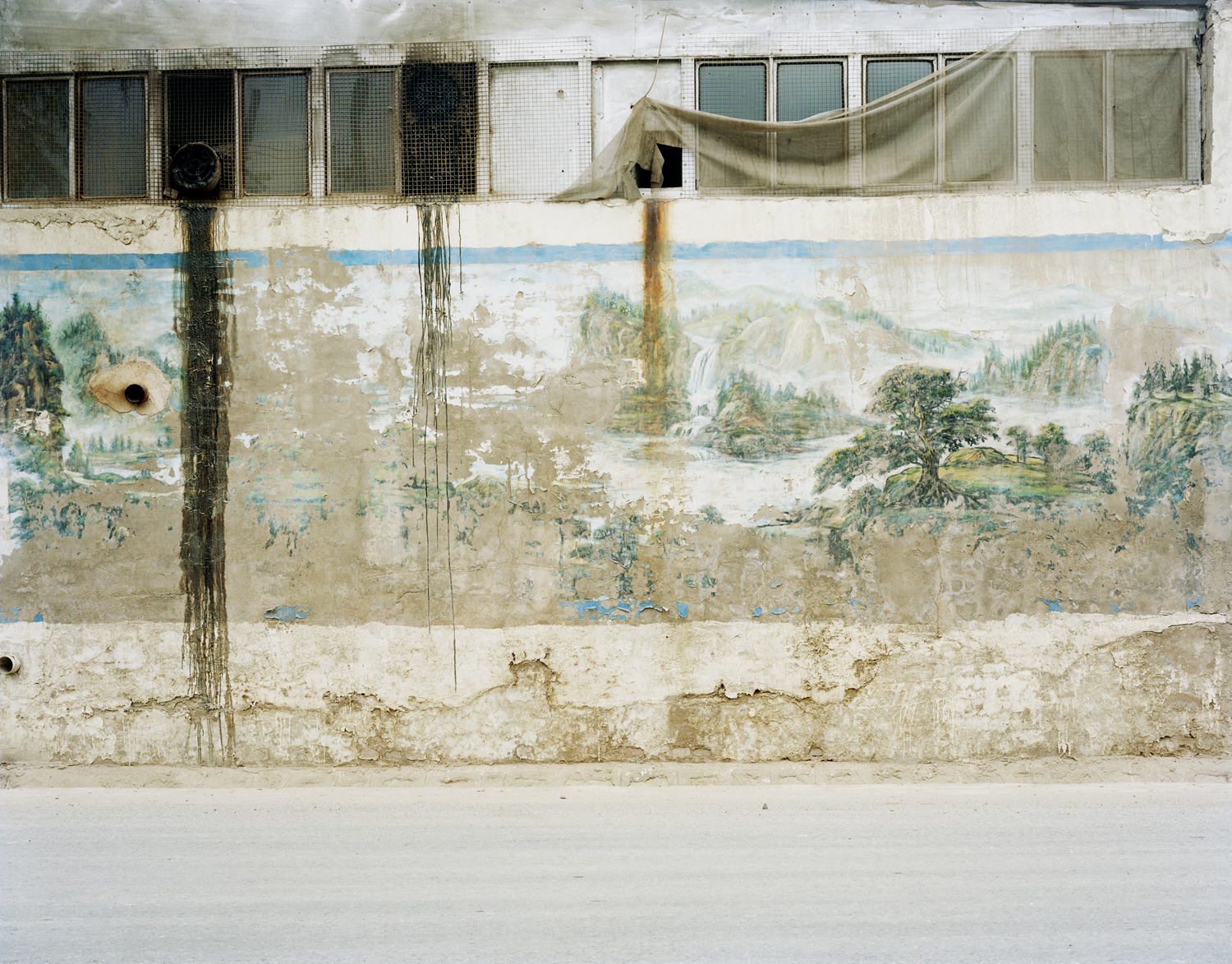 image: Landscape painting on a wall, Gansu province.