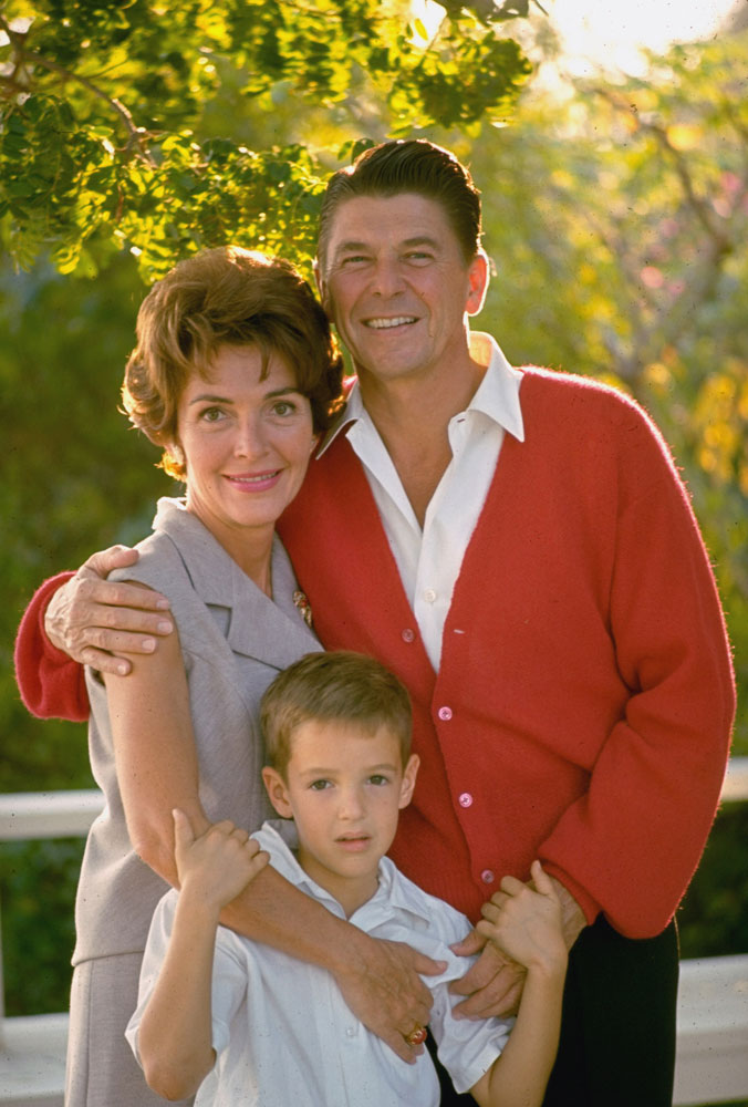 California gubernatorial candidate and future president Ronald Reagan with his wife Nancy and son Ron Jr., 1965.