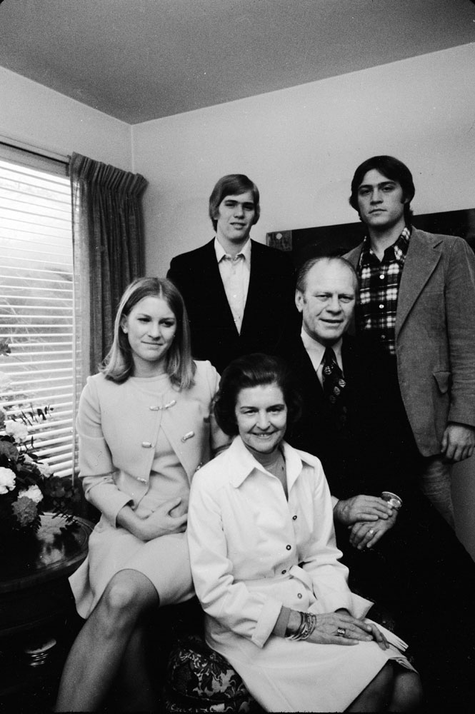 Vice President (and future president) Gerald Ford with his wife, Betty, and three of their four kids, 1973.