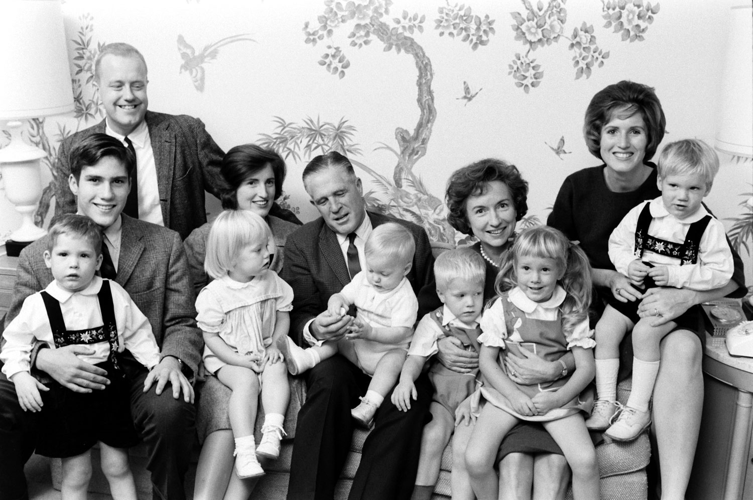 George Romney (center) and family, November 1963. Mitt Romney is seated, on the left.