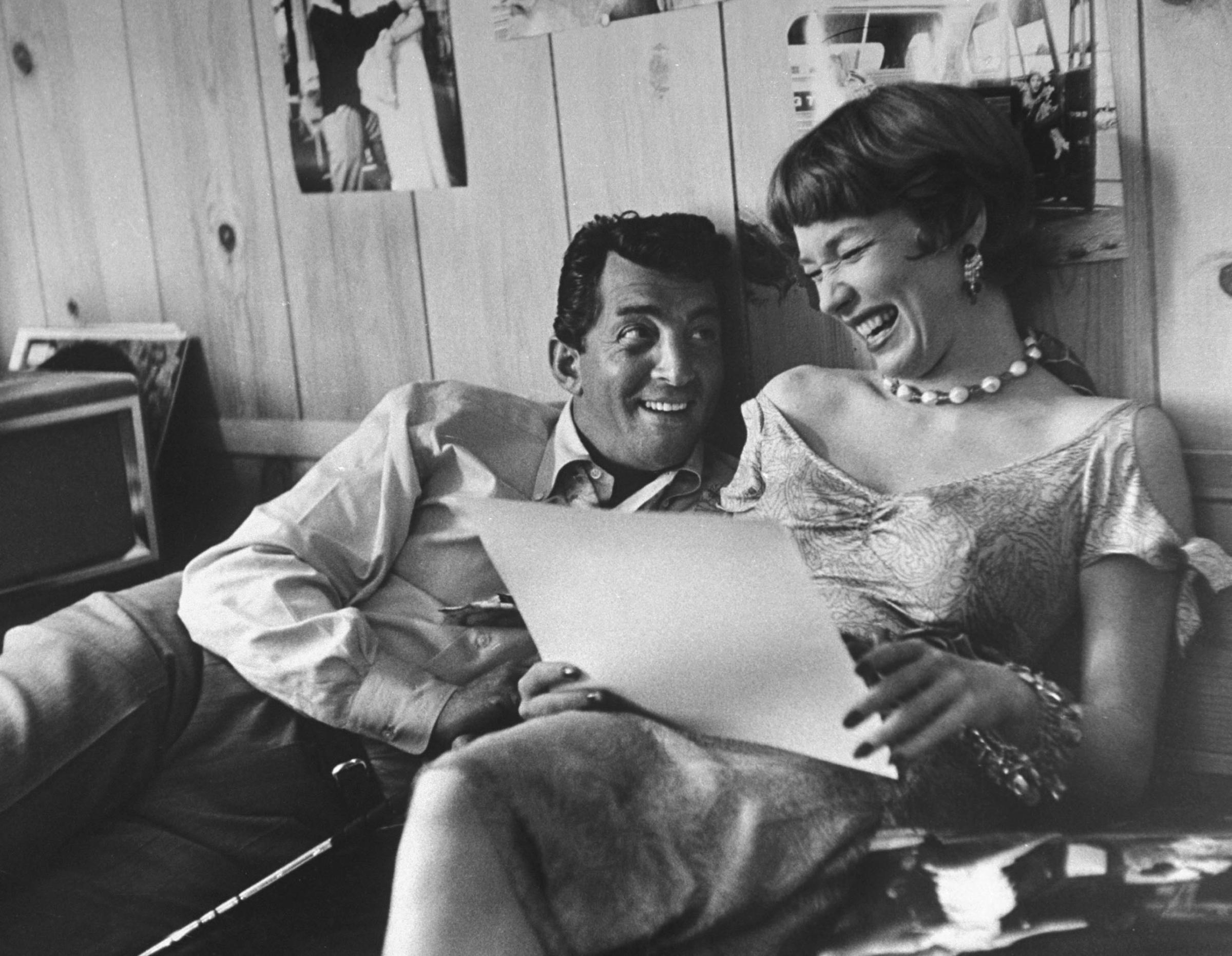 Dean Martin reads lines with Shirley MacLaine, 1958.
