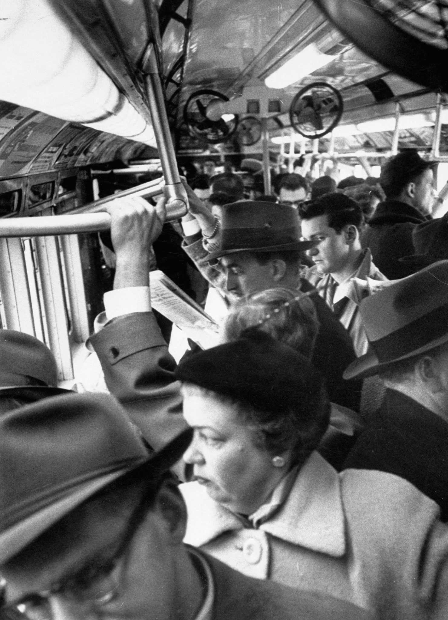 Scene on the New York subway, 1952.