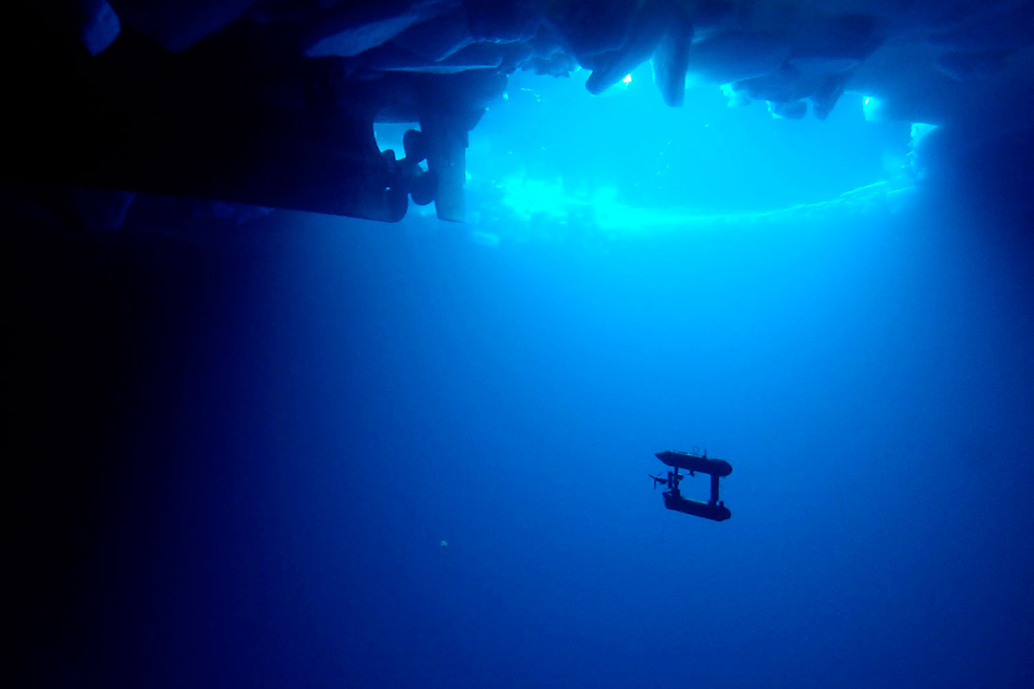 Oct. 11, 2012. A free-swimming robot submarine, manoeuvres beneath sea ice in Eastern Antarctica in this picture made available on Oct. 11, 2012.