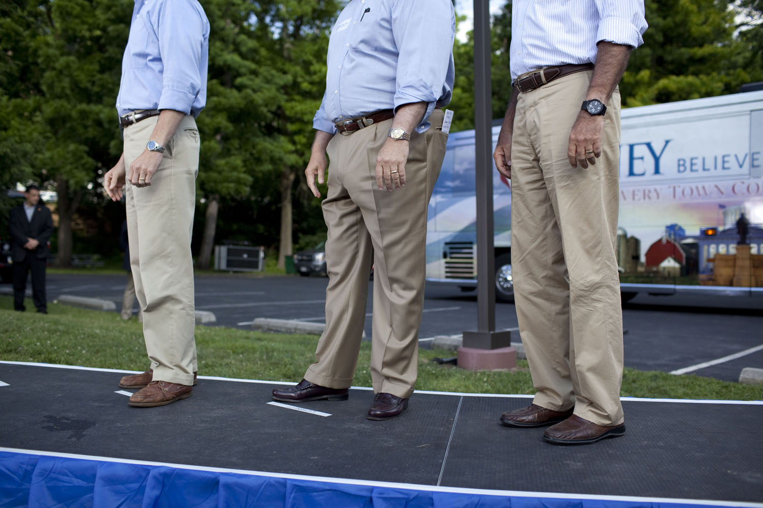 Image: Mitt Romney campaigns in Cornwall, Pa. alongside senator Pat Toomey and Pennsylvania governor Tom Corbett. June 16, 2012.
