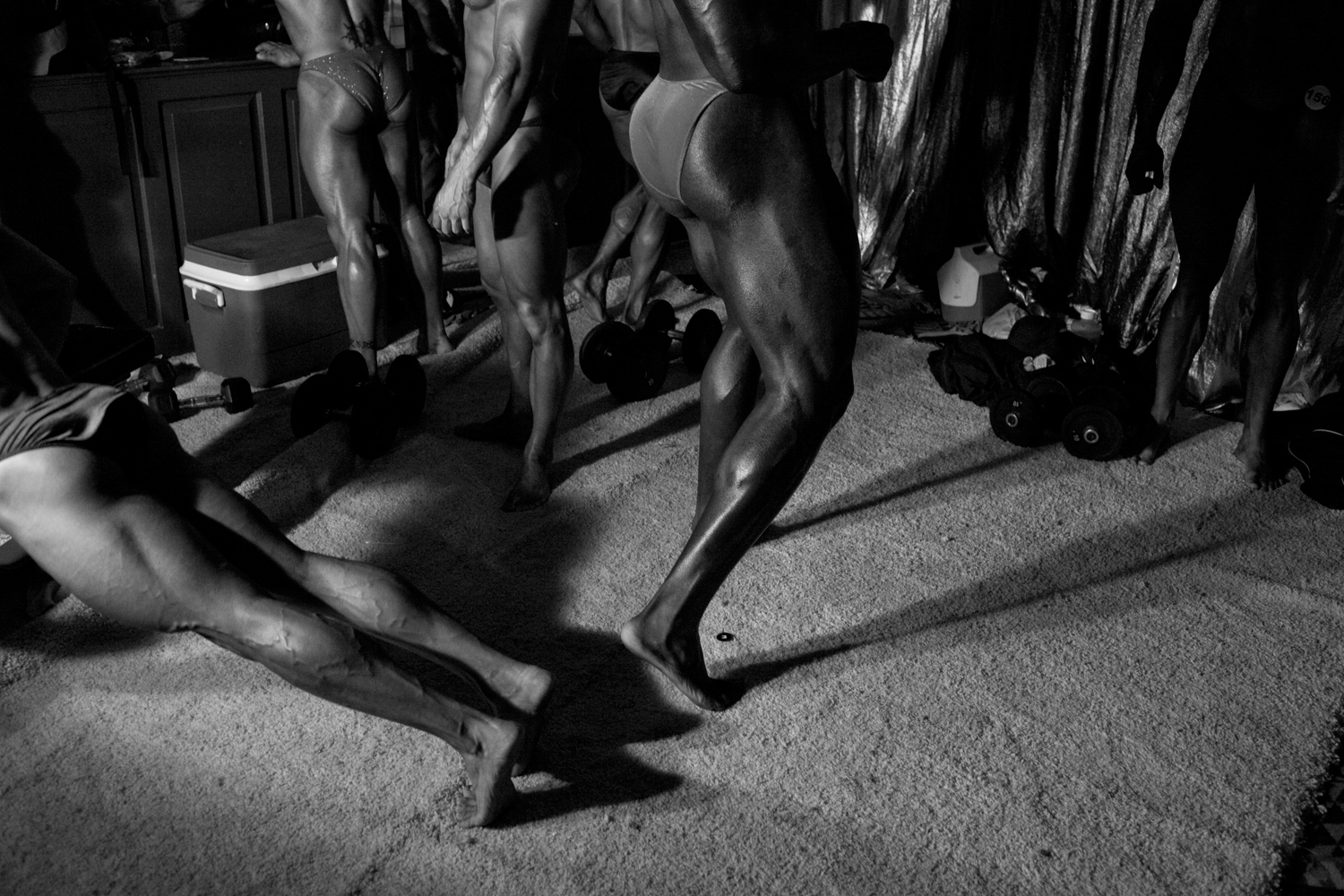 Bodybuilders backstage at a competiton in Metairie, La.