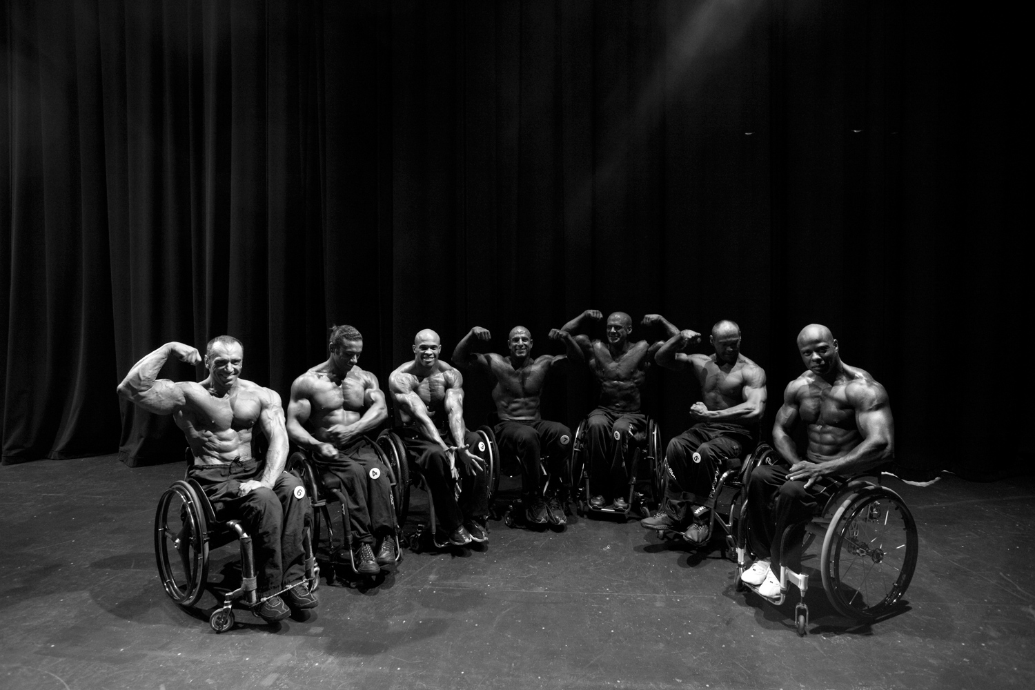 Professional wheelchair bodybuilders backstage before a pro show in Houston on Oct. 15, 2011.