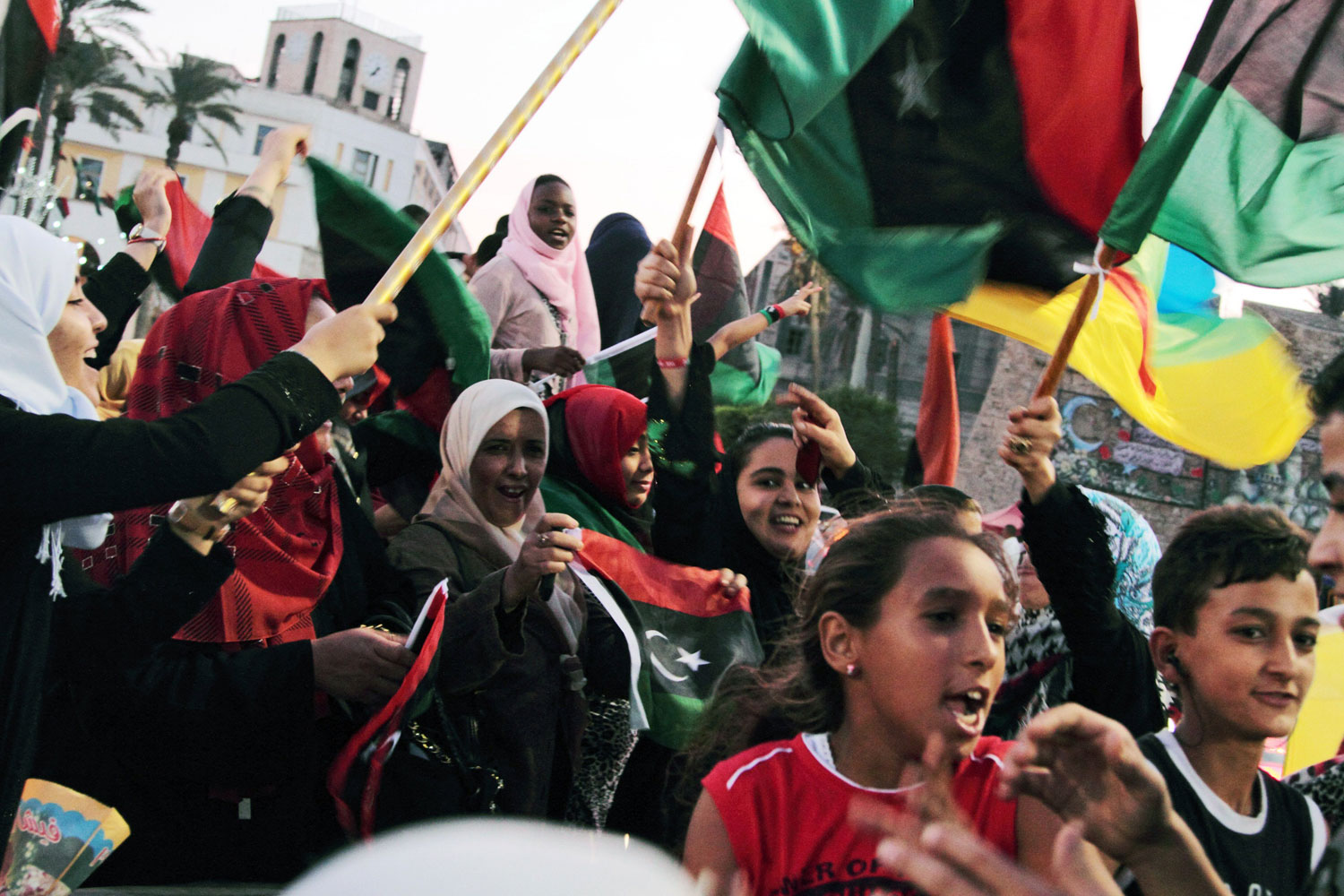 Image: Oct. 23, 2012. Libyans celebrate the one year anniversary of liberation from former dictator Muammar Gaddafi, at Martyrs Square in Tripoli, Libya.