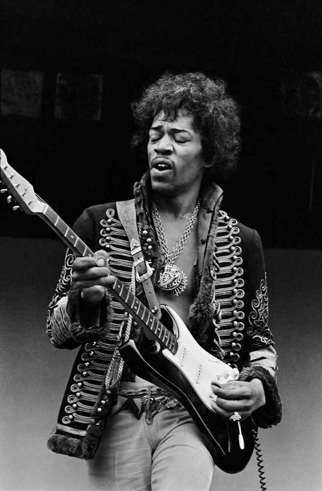 Jimi Hendrix during his sound check at the Monterey Pop Festival, 1967.