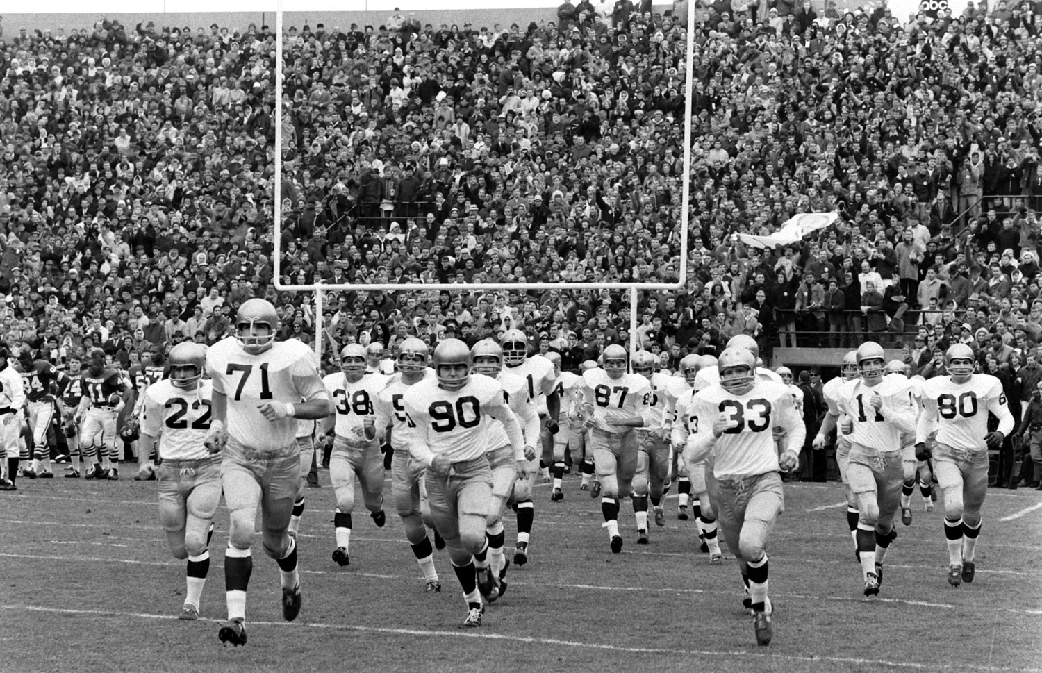 The Fighting Irish take the field before the 1966 "Game of the Century" against Michigan State, November 1966.