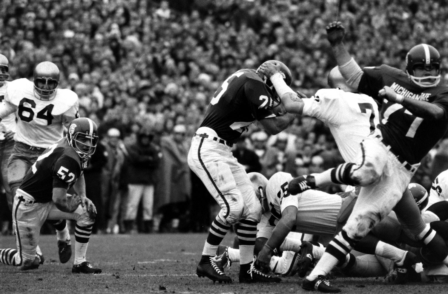 Scene from the November 1966 "Game of the Century" between Notre Dame (in white) and Michigan State.
