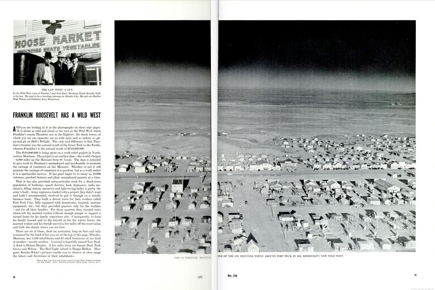 Page spreads from the inaugural, Nov. 23, 1936, issue of LIFE magazine.