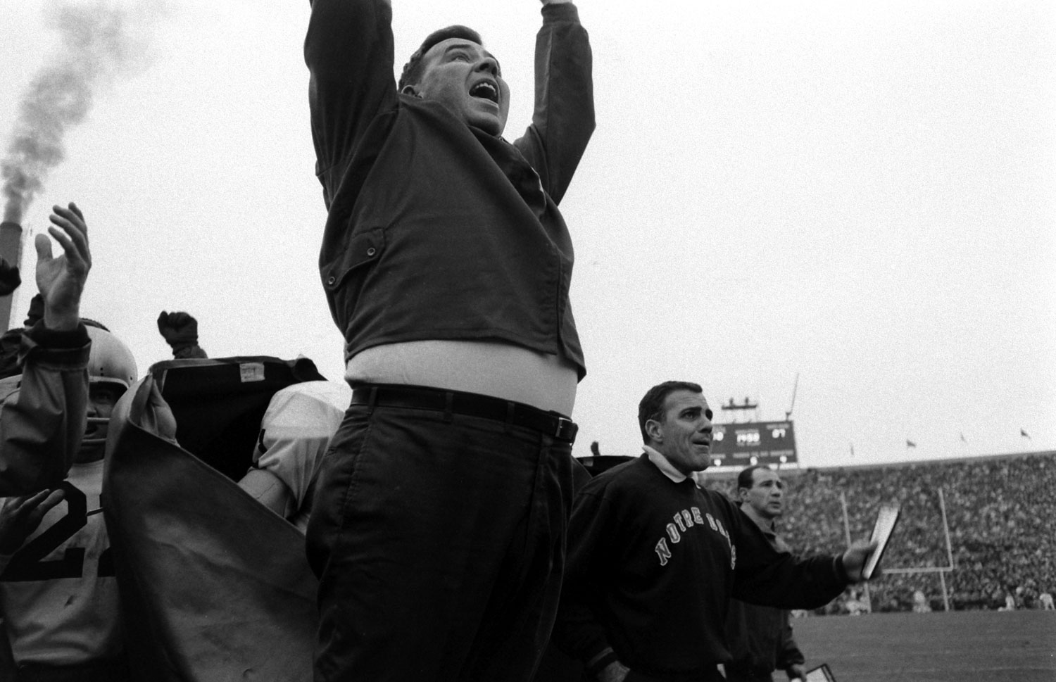Scene on the Notre Dame sideline, Nov. 19, 1966, after a fourth-quarter field goal ties the game against Michigan State.