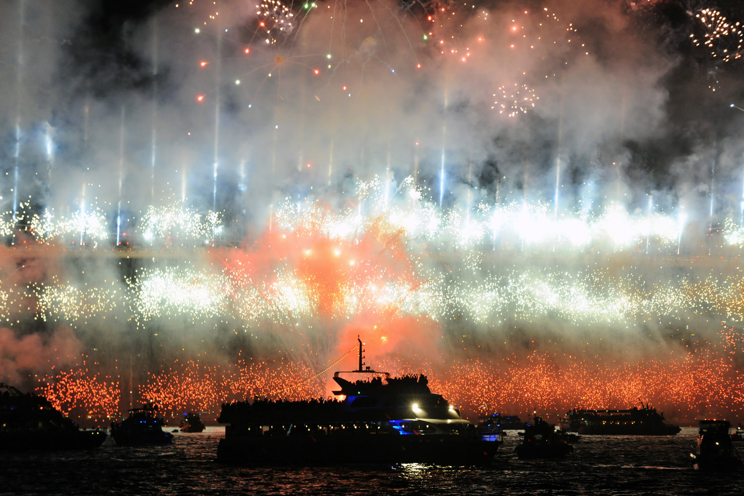 Image: Oct. 29, 2012. Fireworks burst over the Bosphorus bridge in Istanbul during Republic Day, the anniversary of the declaration of the Turkish Republic.