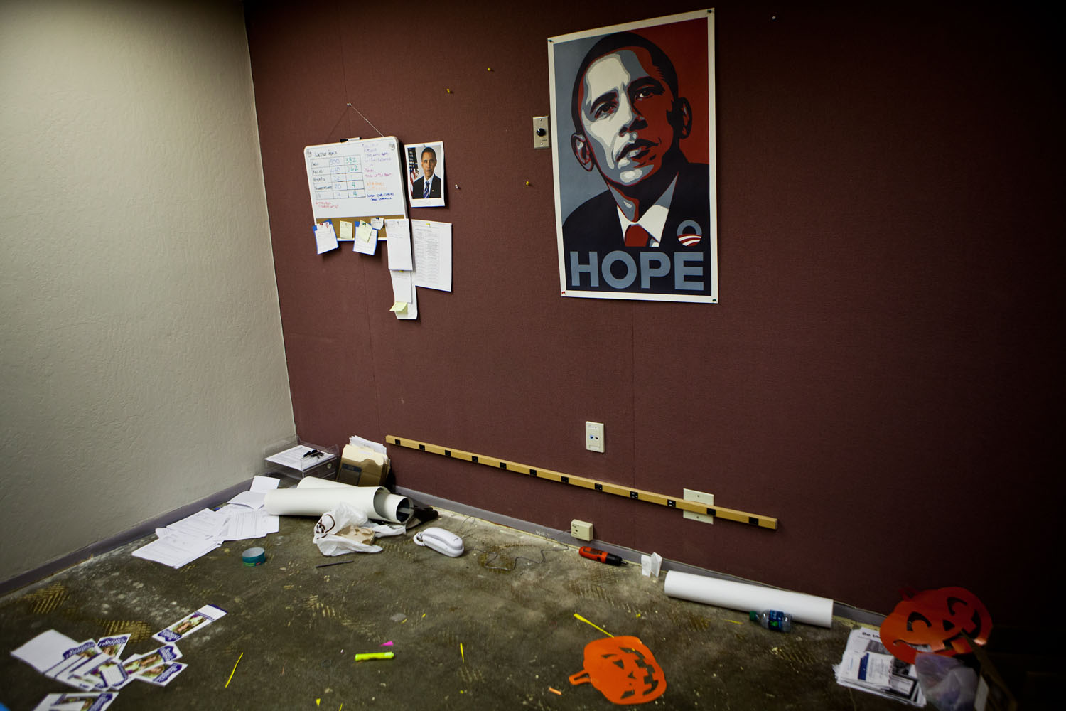 Image: Nov. 6, 2012. The Obama campaign headquarters already beginning to be cleared out as campaign staffers made their Election Day push in Reno, Nev.