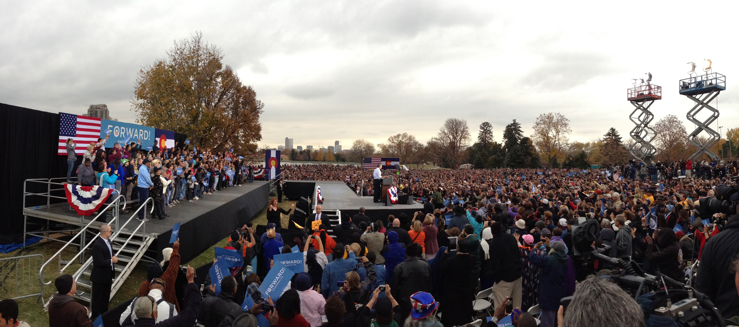 Oct. 24, 2012. President Obama attends a campaign rally in Denver.