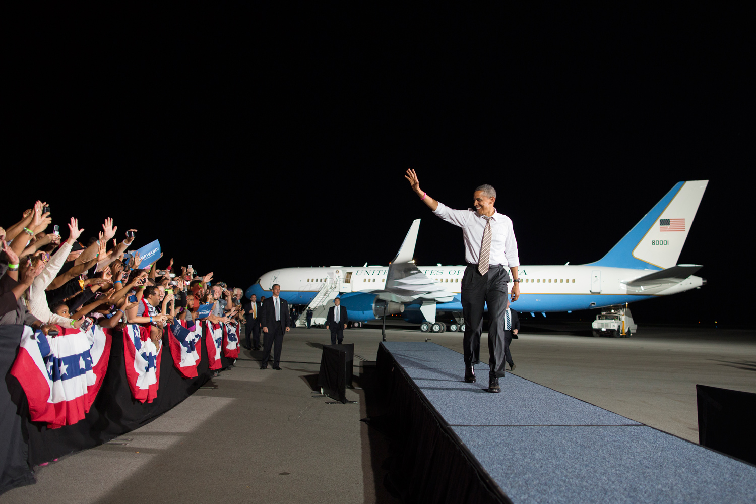 Image: Oct. 25, 2012. President Obama arrives at a campaign rally in Cleveland.