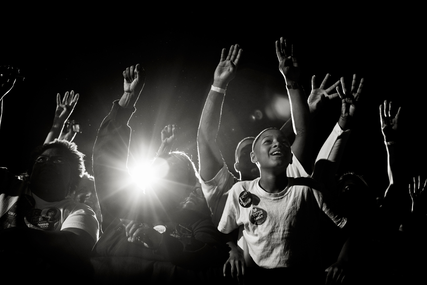 Oct. 25, 2012. Supporters cheer on President Obama at a campaign rally in Cleveland.