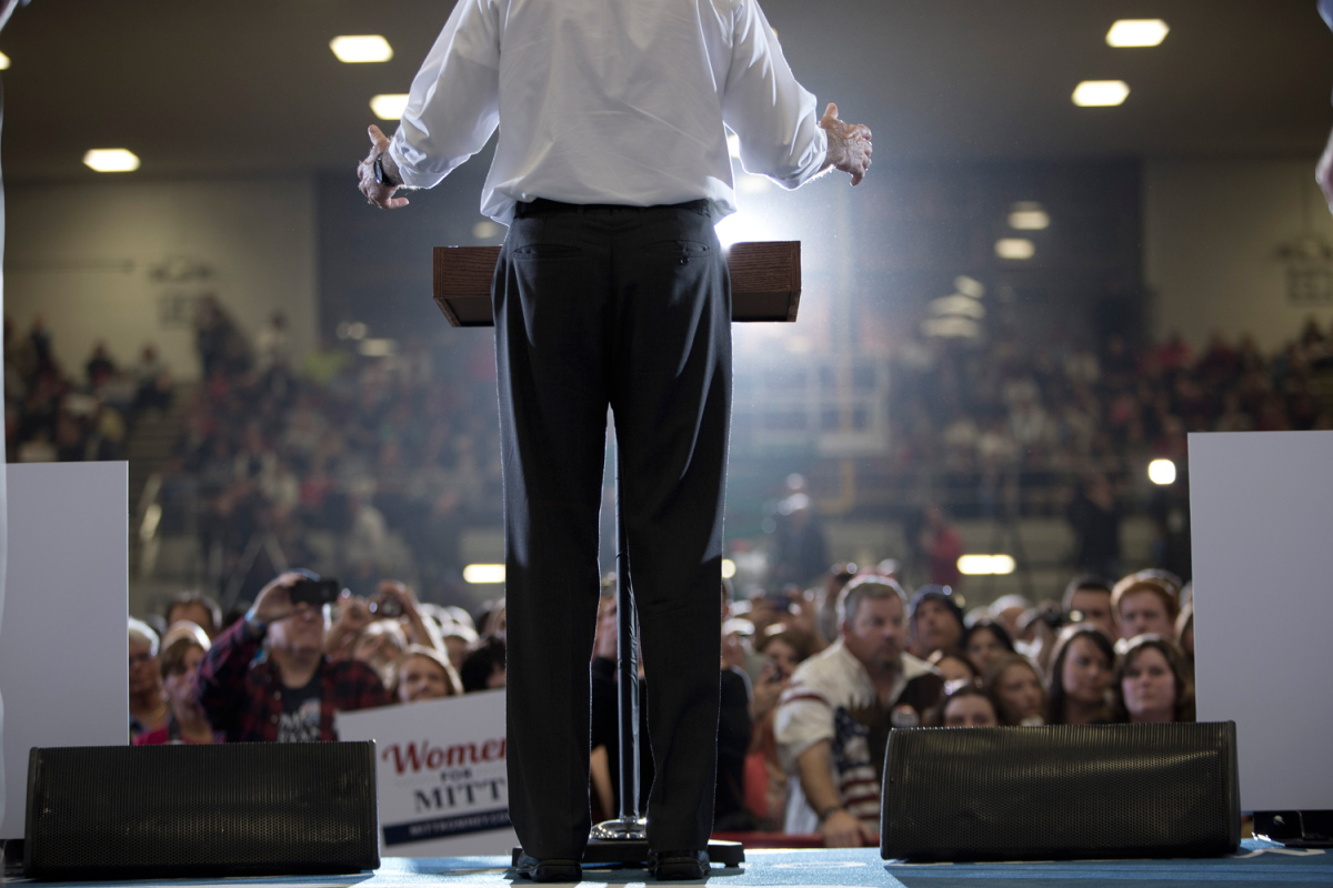 Oct. 28, 2012. Romney speaking in Marion, Ohio, nine days before the Presidential election.