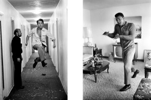 Images: left: Dustin Hoffman and Bob Fosse, Miami, 1973, right: Muhammad Ali (Cassius Clay) Shadow Boxing , Louisville, Kentucky, 1963