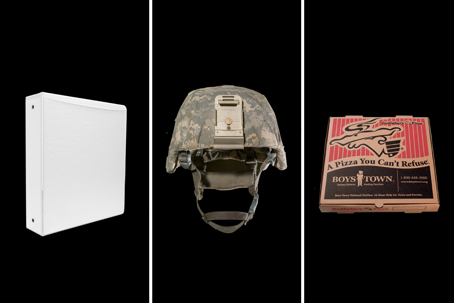 Image: Binders Full of Women, Jesse Thorsen's Helmet and Godfather's Pizza Box