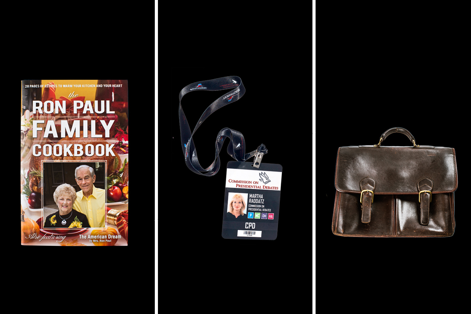 Image: Ron Paul Cookbook, Martha Raddatz's Press Pass and Jon Huntsman's Briefcase