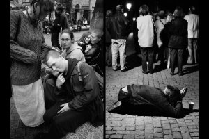 Images: left: Dublin Hippies, 2003, right: Beggar in Prague, 2001