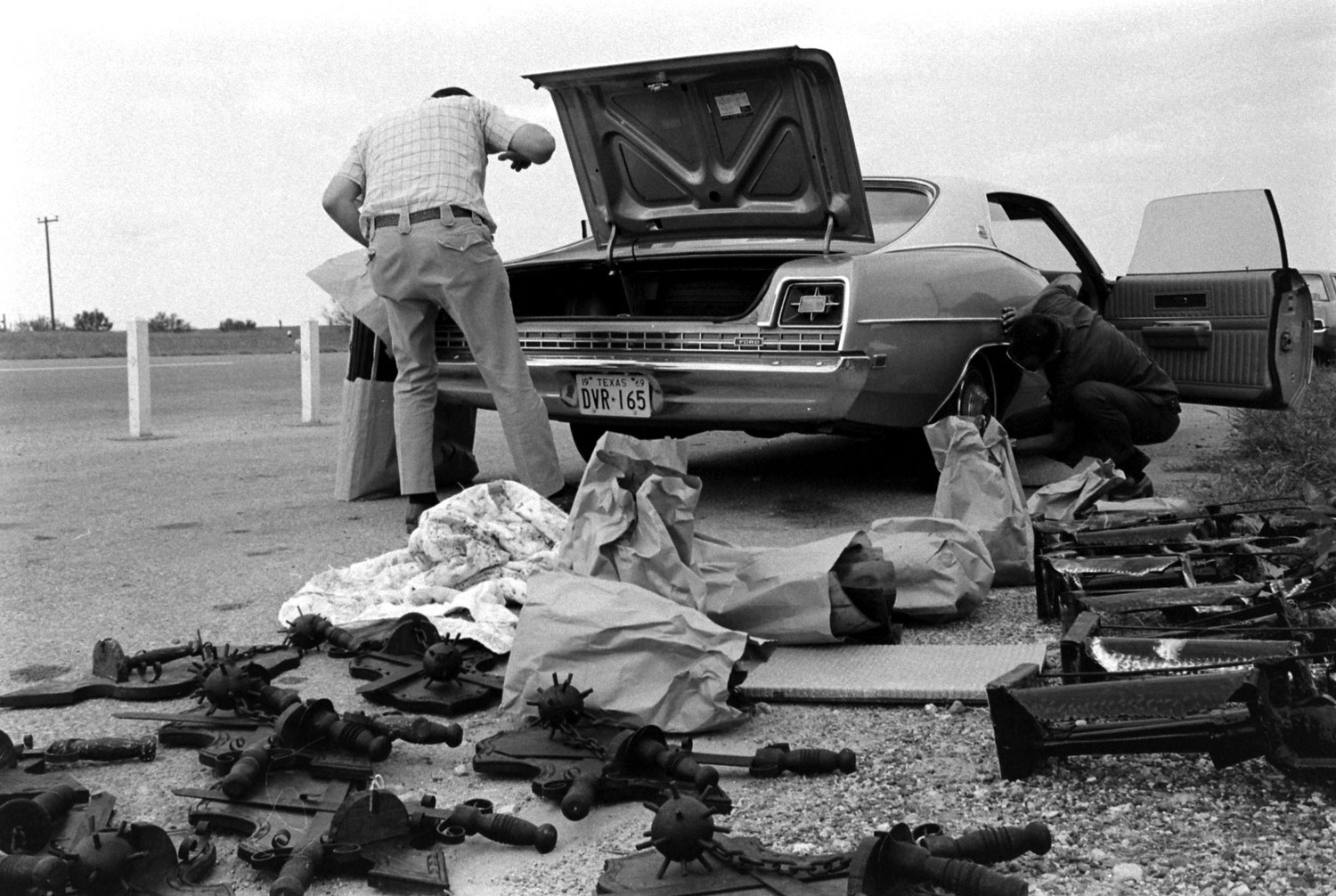 Scene from U.S. Customs' anti-drug smuggling effort, "Operation Intercept," along the U.S.-Mexico border, 1969.