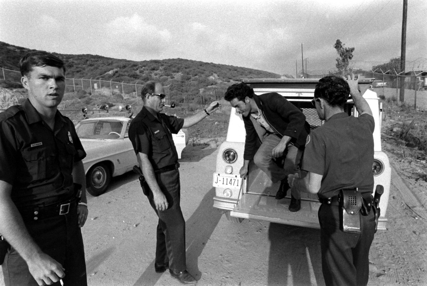 Scene from U.S. Customs' anti-drug smuggling effort, "Operation Intercept," along the U.S.-Mexico border, 1969.