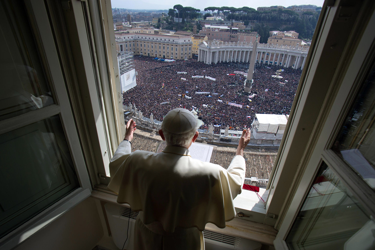 Feb. 24, 2013. Pope Benedict XVI's leads the Angelus prayer from the window of his apartments at the Vatican.