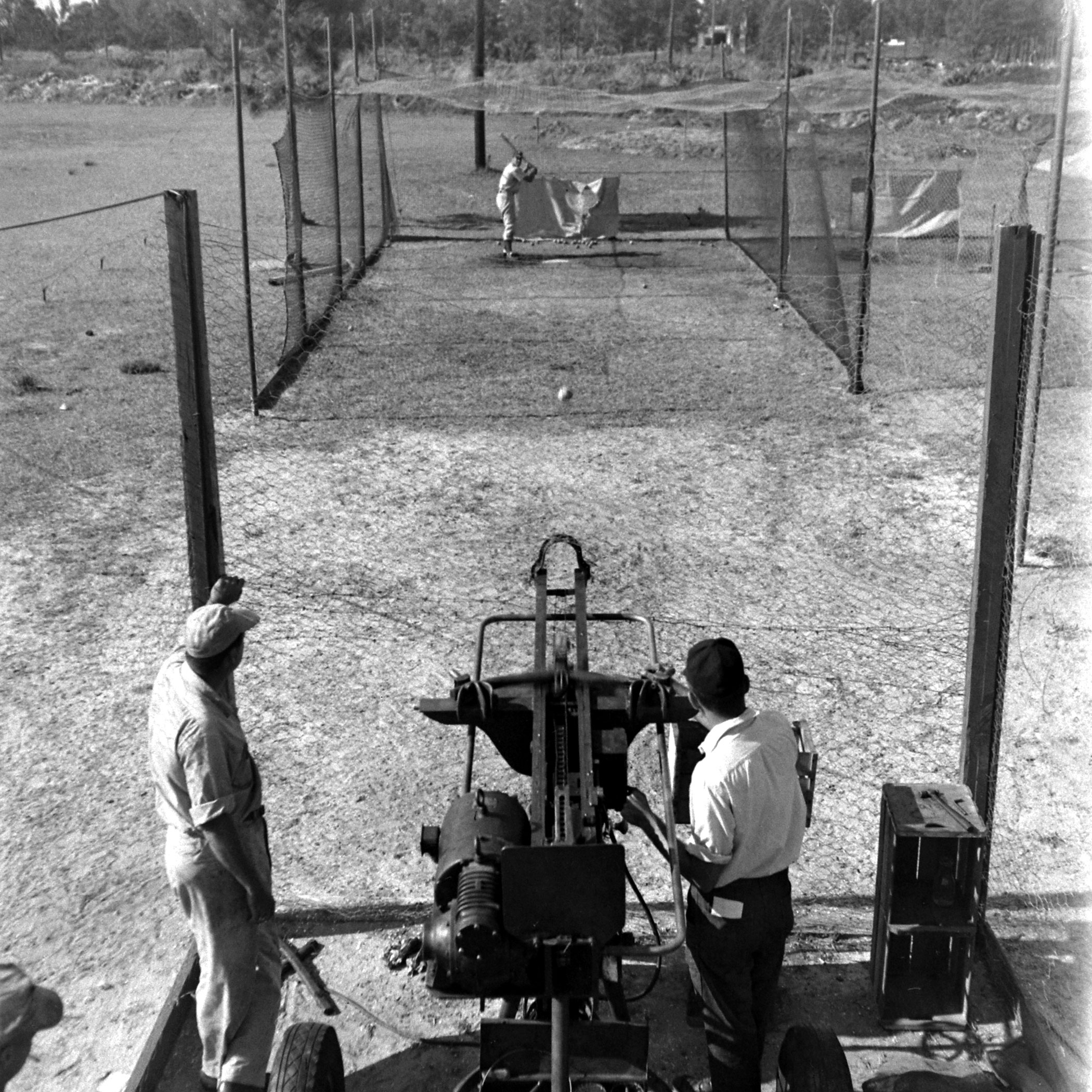 Batting practice in the cage, Dodgertown, Fla., 1948.