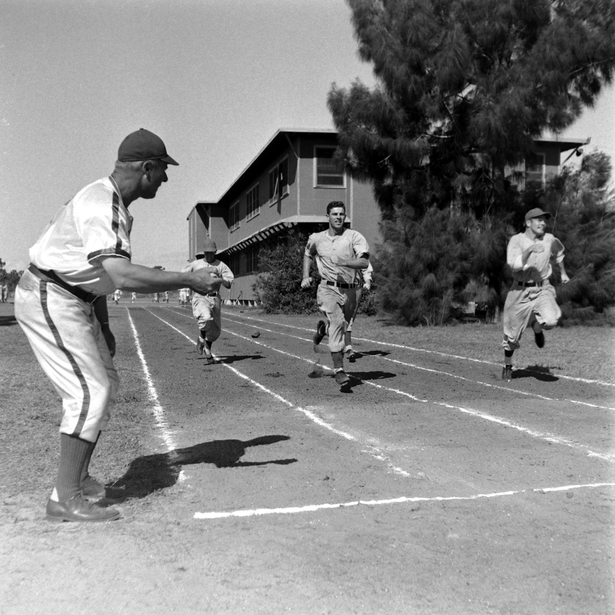 Timing Dodgers players' speed, Vero Beach, Fla., 1948.