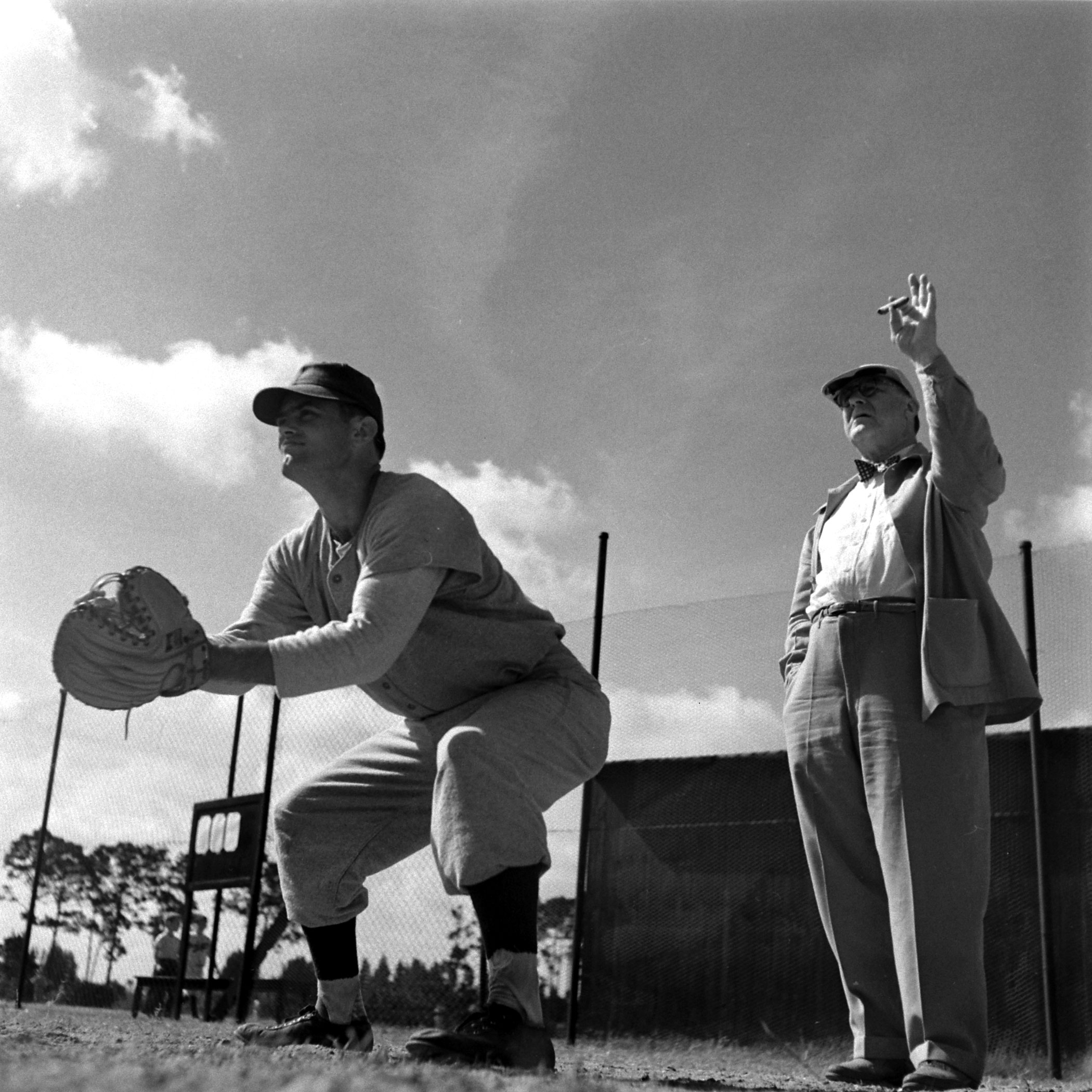 Branch Rickey and catcher, Vero Beach, Fla., 1948.
