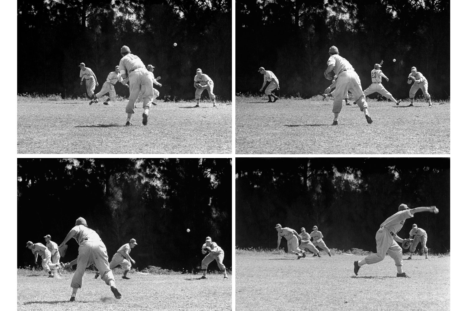 Practicing base-running and pick-off attempts at Dodgertown, Vero Beach, Fla., 1948.