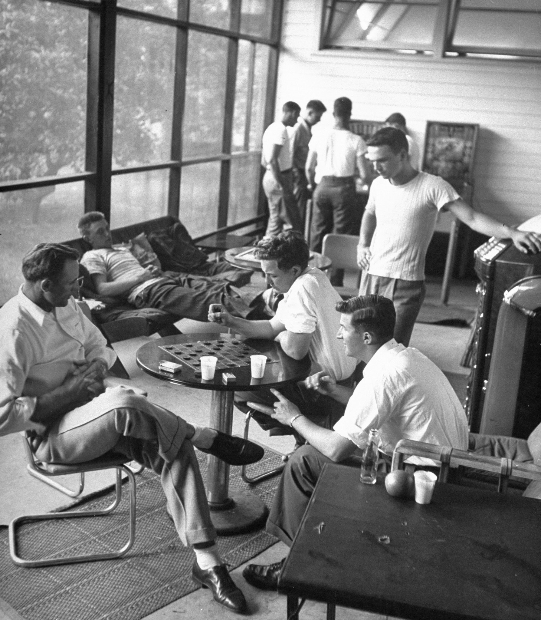 Players relax during spring training at Dodgertown, Vero Beach, Fla., 1948.