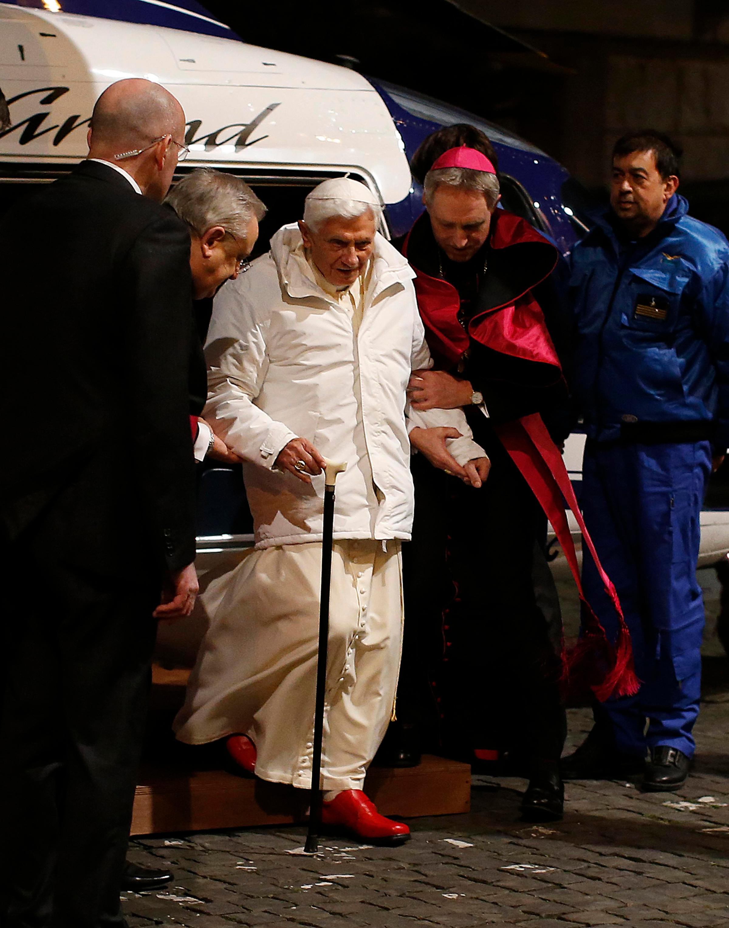 File photo of Pope Benedict XVI arriving for a meeting at the Romano Maggiore seminary in Rome