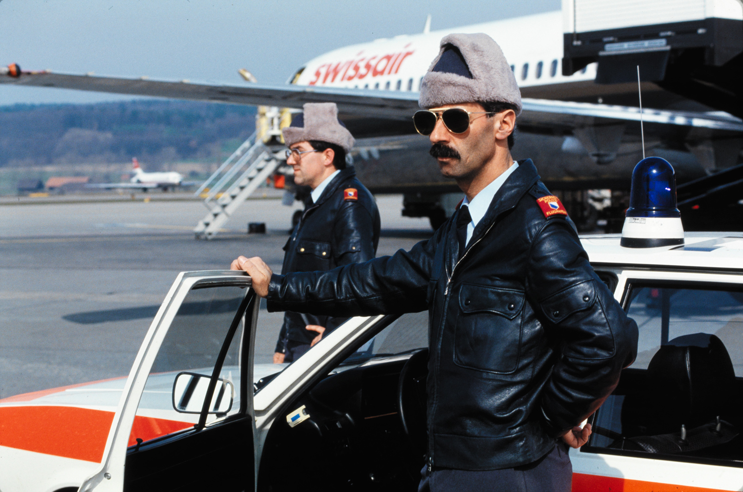 Airport police on the airfield, 1985.