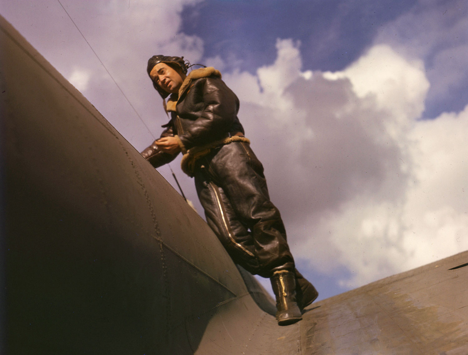 American bomber crew member during World War II, England, 1942.