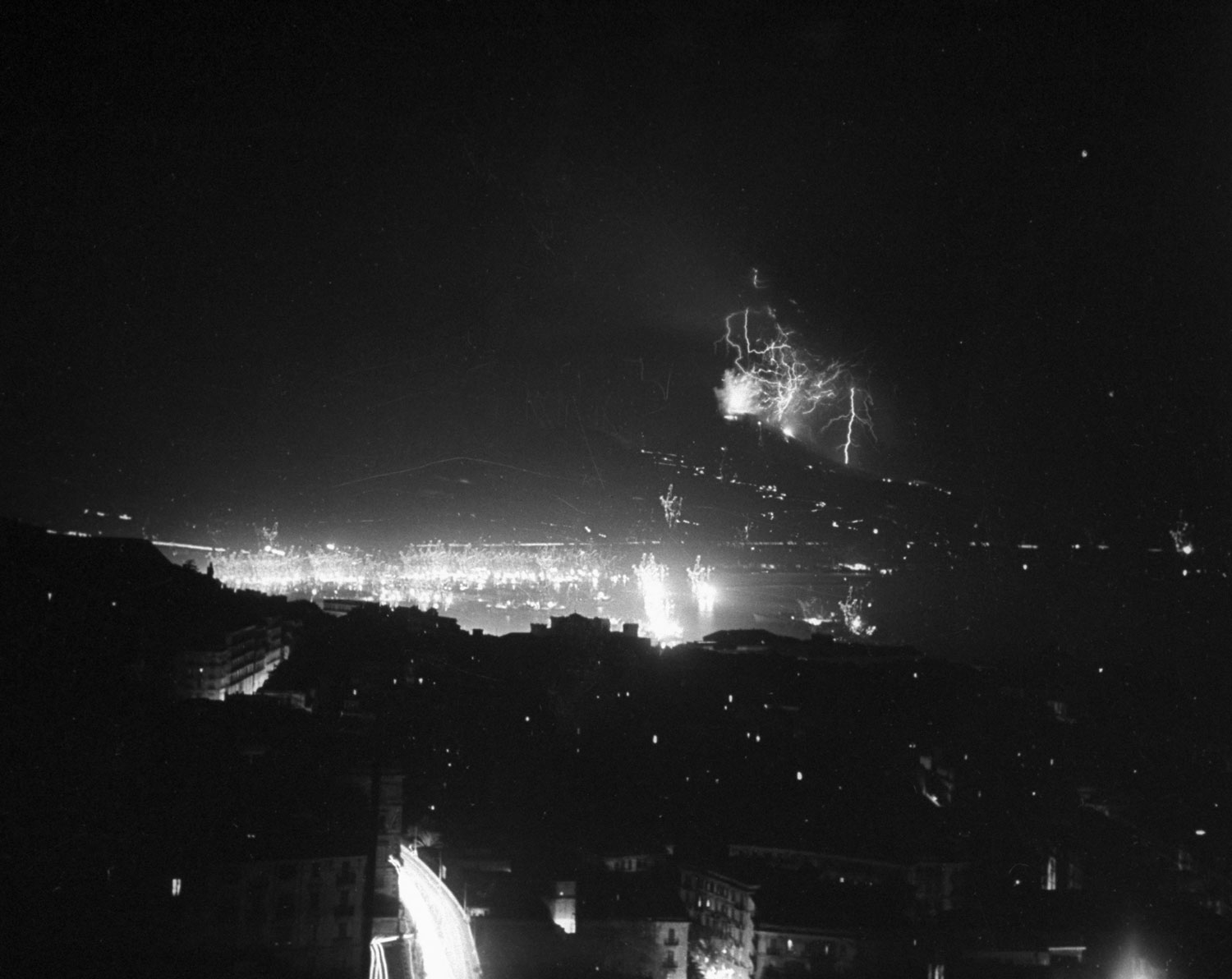 Nighttime eruption of Mt. Vesuvius, 1944.