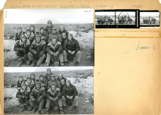 Photographs and clipped contact-sheet images (uncharacteristically glued to paper) from Tunisia, the North African Campaign, 1943, from the LIFE archives.