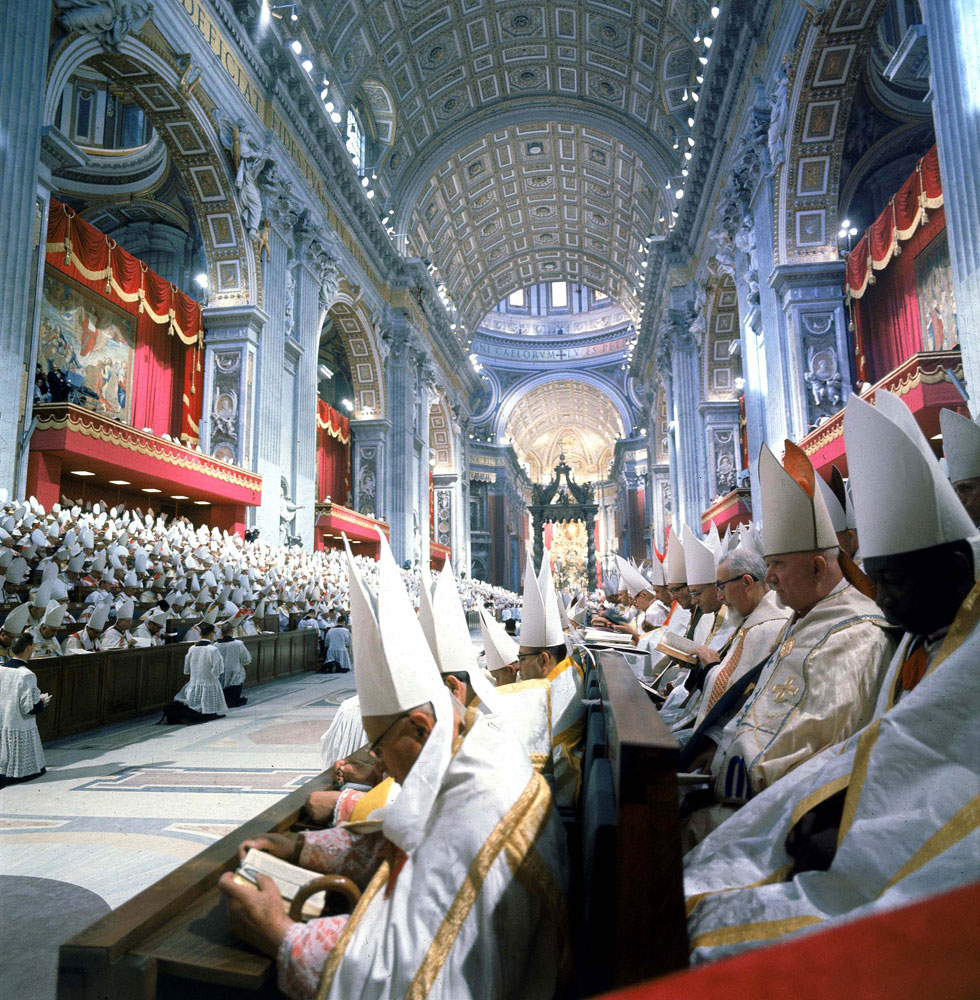 Scene inside St. Peter's Basilica during the Second Vatican Ecumenical Council, 1962.