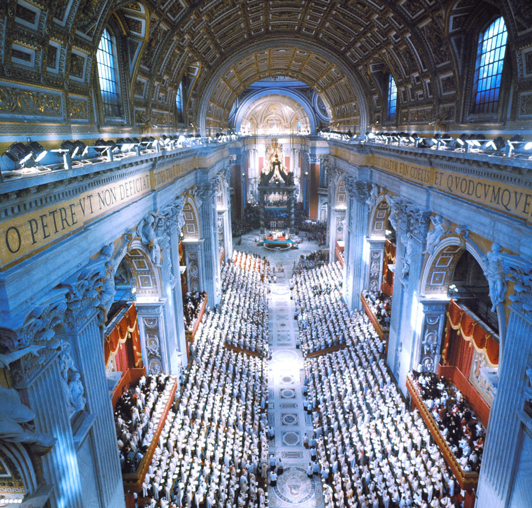 Scene inside St. Peter's Basilica during the Second Vatican Ecumenical Council, 1962.
