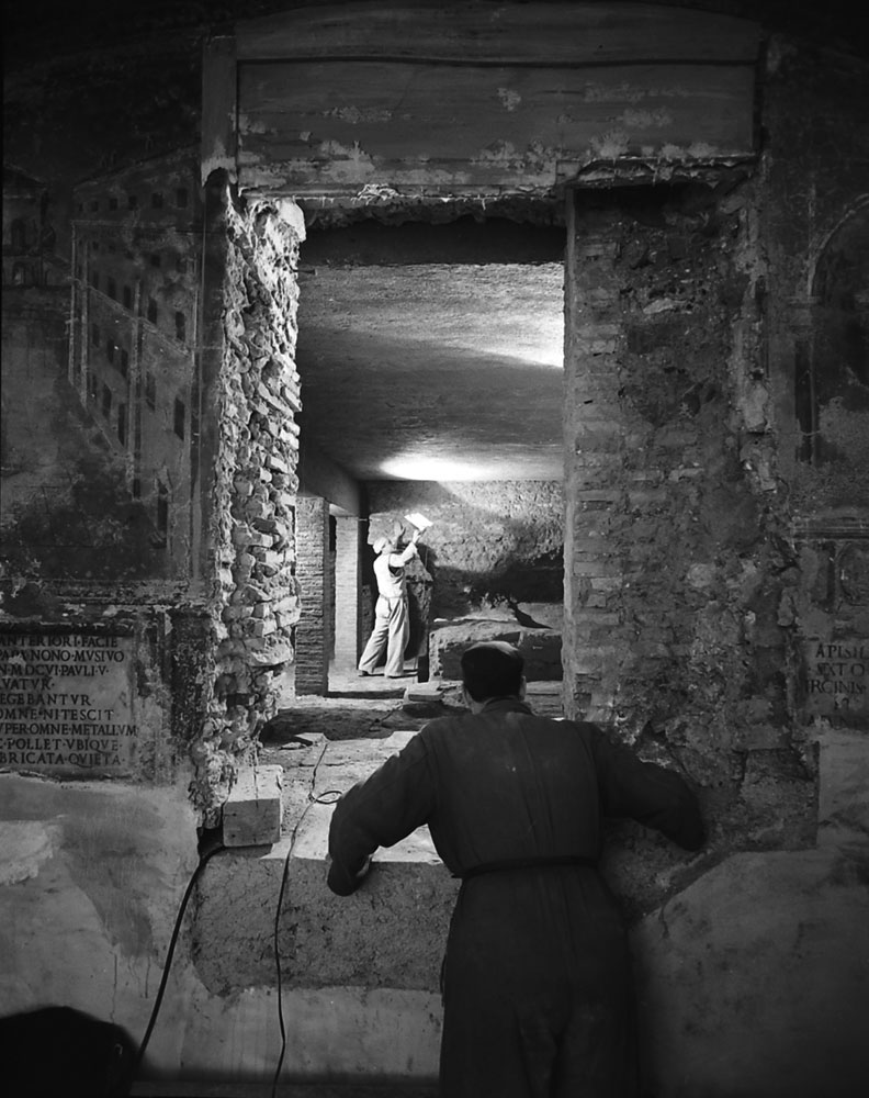 Scene during the excavation beneath St. Peter's in Rome, 1950.