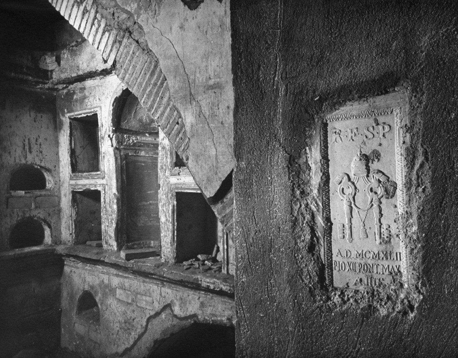 The oldest burial chamber found during the excavation beneath St. Peter's in Rome, 1950.