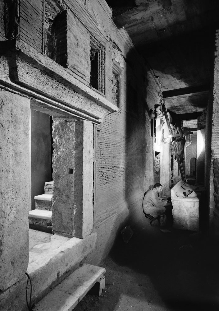 A double row of burial chambers beneath St. Peter's, 1950.