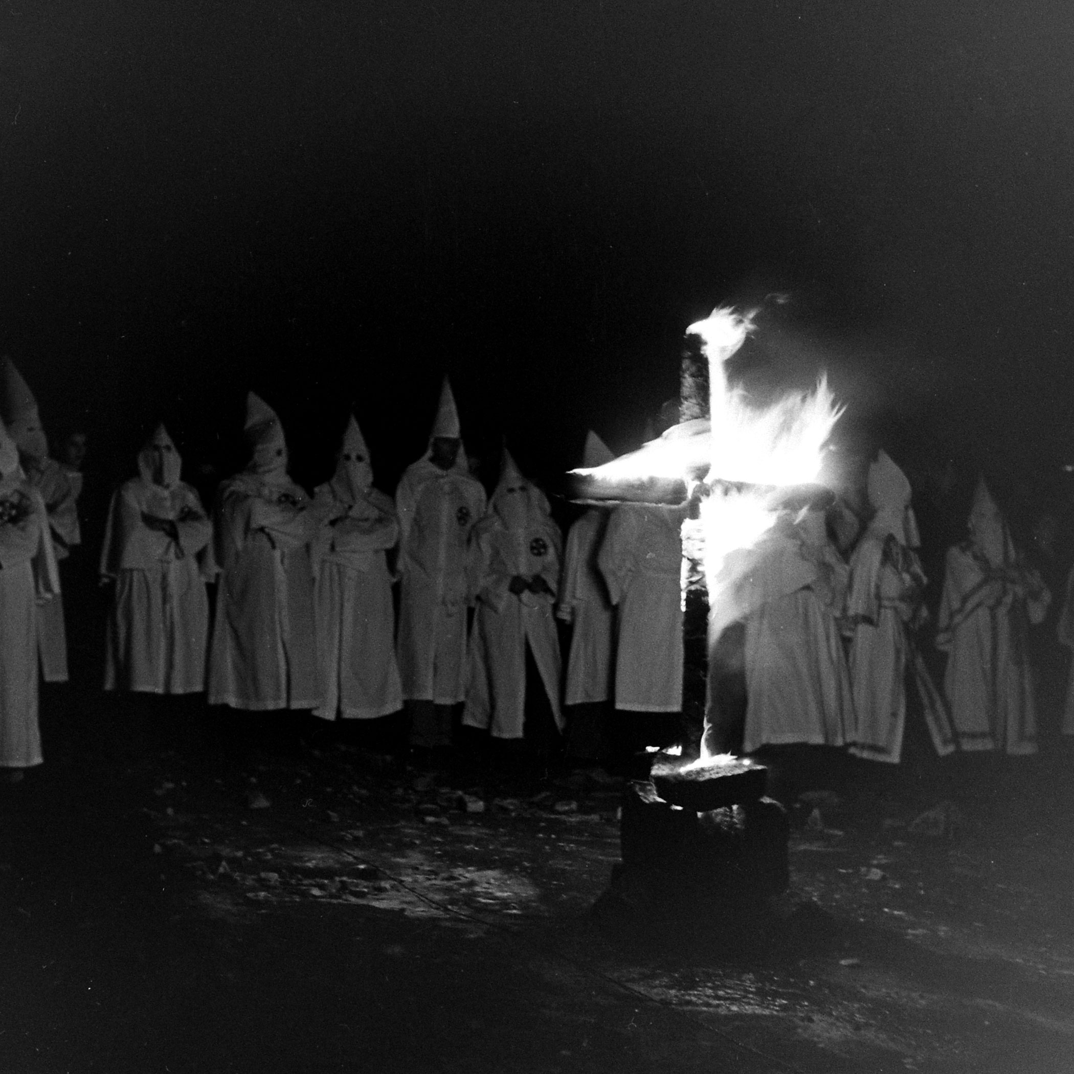 The scene at a Ku Klux Klan initiation ritual in Georgia, May 1946.