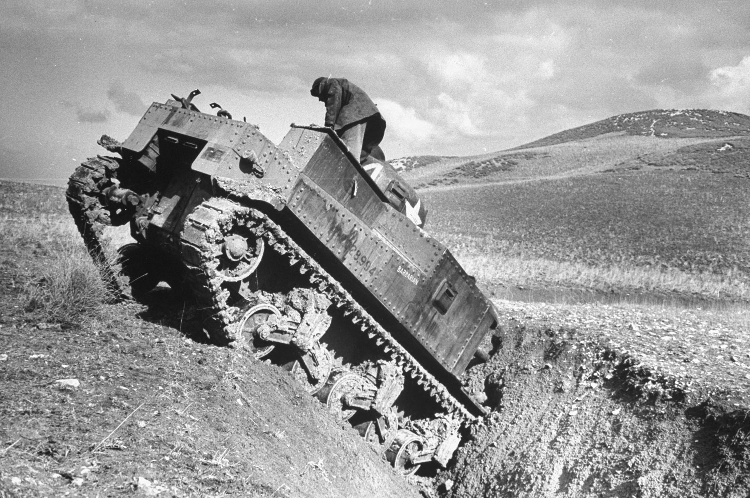An American M3 tank disabled in Tunisia, 1943.
