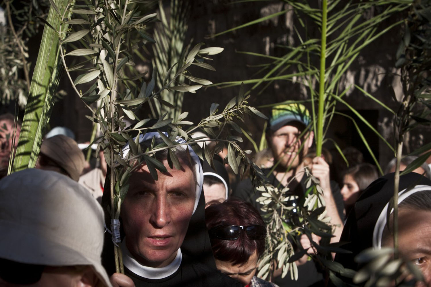 March 24, 2013. Christian pilgrims celebrate Palm Sunday in Jerusalem.